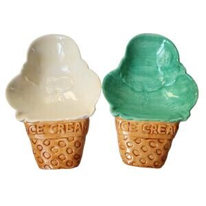 Vintage Lotus Ice Cream Bowls Set Of Two 1995 White Green Replacement